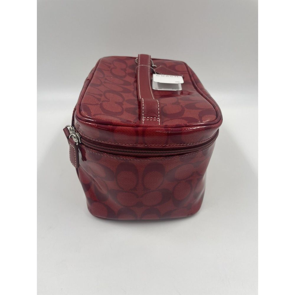 Large COACH Vinyl Toiletry Travel Cosmetic Bag Case Signature Red Rare Vintage - Picture 5 of 12